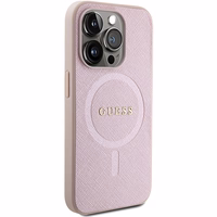 Guess Saffiano Magnetinis dėklas telefonui iPhone 15 Pro - rožinė