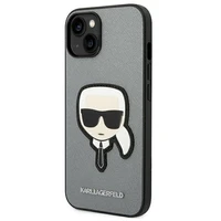 Karl Lagerfeld Saffiano Karlo Galvos Pleistras dėklas iPhone 14 - sidabrinis