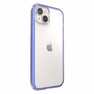 Speck Presidio Perfect-Clear with Impact Geometry case for iPhone 15 Plus / 14 Plus, with Microban antimicrobial protection, Clear / Grounded Purple
