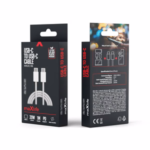 "Maxlife MXUC-06" USB-C - USB-C kabelis 1,0 m 20W pilkas nailonas