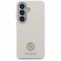 Guess dėklas Rhinestone Round Logo MagSafe skirtas Samsung Galaxy S26 Plus smėlio spalvos