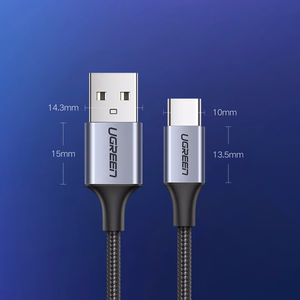 Ugreen US288 60125 USB-A / USB-C QC 3.0 3A 0.5m laidas - pilkas