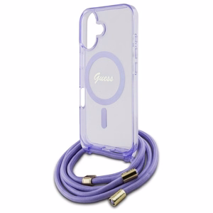 Guess per petį dėklas telefonui Cord Script MagSafe iPhone 16 – violetinis