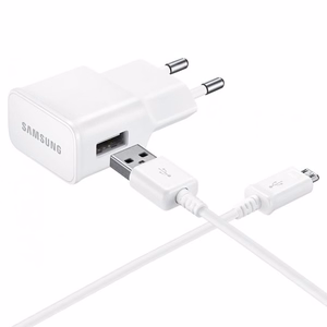 Samsung EP-TA50EWE 8W USB-A sieninis įkroviklis su MicroUSB kabeliu ECB-DU4AWE (Bulk - pakaitinė pakuotė) - baltas