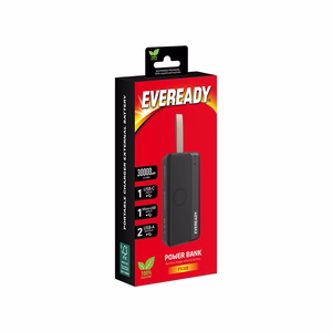 Eveready PX30B išorinė baterija, 30000 mAh, 2 × USB-A, juoda