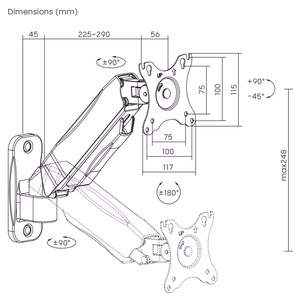 Maclean monitoriaus sieninis laikiklis, 17-32‚‘, maks. 9 kg, mechaninė spyruoklė, MC-979