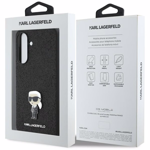 Karl Lagerfeld blizgus fiksuotas Ikonik logotipo metalinis ženklelis dėklas telefonui Samsung Galaxy A56 - juodas