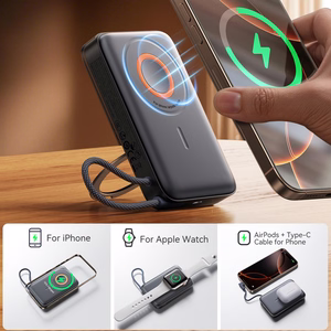 Joyroom JR-PBM02 22.5W 10000mAh išorinė baterija 3in1 magnetinė indukcinė suderinama su MagSafe su įmontuotu kabeliu - juoda