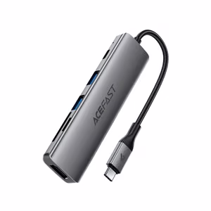 Acefast J18 USB šakotuvas USB-C 6-in-1 HDMI 4K 60Hz PD90W doko stotis - pilkas