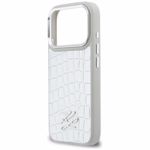 Karl Lagerfeld Croco KL Script Logo MagSafe dėklas for iPhone 17 Pro Max - sidabrinis