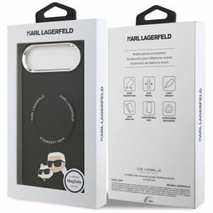 KARL LAGERFELD dėklas telefonui IPHONE 17 Air, suderinamas su magnetiniu MagSafe (KLHMP17MPSMLRKCK, PU K&C PINS) juodas