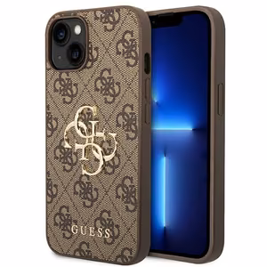 Чехол Guess 4G с большим металлическим логотипом для iPhone 14 - коричневый