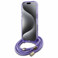 Guess Crossbody Cord Script Magnetinis dėklas iPhone 16 Pro Max - violetinis
