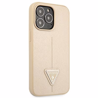 Guess GUHCP13LPSATLE iPhone 13 Pro / 13 6.1" smėlio spalvos kietasis dėklas SaffianoTriangle logotipas