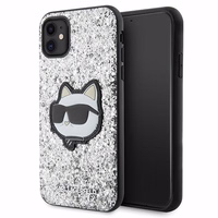Karl Lagerfeld KLHCN61G2CPS iPhone 11 / Xr 6.1" sidabrinis kietas dėklas Blizgučiai Choupette Emblema