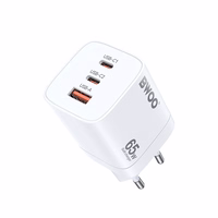 BWOO CDA147PD sieninis įkroviklis 65W 2x USB-C prievadas + USB-A, baltas