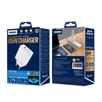 JELLICO tinklinis įkroviklis C79 GaN PD 65W 2xUSB-C + 1xUSB QC3.0 Baltas