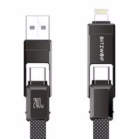 Blitzwolf BW-HDC7 4-in-1 USB+C+žaibolaidis 240W 1,2 m (juodas)