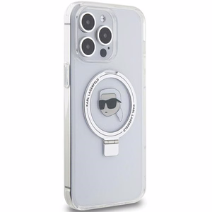 Karl Lagerfeld KLHMP15LHMRSKHH iPhone 15 Pro 6.1" baltas/baltas kietas dėklas su žiediniu stovu Karl Head Magnetinis
