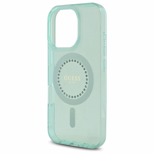 Guess IML Rhinestones Magnetinis dėklas telefonui iPhone 16 Pro - žalias