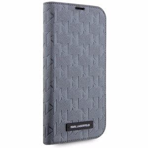 Karl Lagerfeld KLBKP14SSAKLHPG iPhone 14 6.1" knygos dėklas sidabrinis/sidabrinis Saffiano Monogram