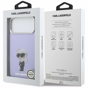 Karl Lagerfeld IML akvarelės Karl & Choupette ir logotipo magnetinis dėklas telefonui iPhone 17 Pro Max - violetinis