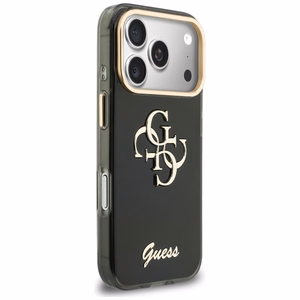 Guess IML 4G Script Metal dėklas, skirtas iPhone 17 Pro Max / 18 Pro Max – spalva: juoda