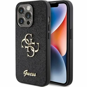 Guess Glitter Script Big 4G dėklas telefonui iPhone 15 Pro Max – juodas