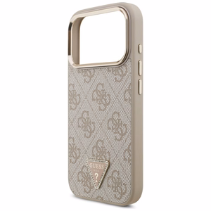 Guess PU Leather 4G Strass Triangle Logo Gold Frame MagSafe dėklas Apple iPhone 18 Pro, rožinis