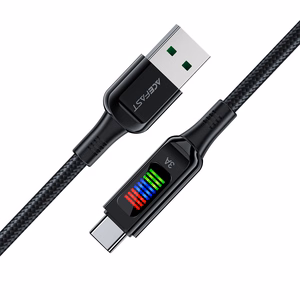 Acefast C7-04 USB-A USB-C 60W 1.2m kabelis su ekranu - juodas