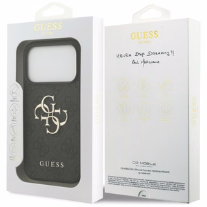 Guess PU 4G Metal Logo dėklas Apple iPhone 18 Pro, pilkas