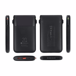 FORCELL F-ENERGY F10K6 Multicharge išorinė baterija su integruotais USB-C ir Lightning laidais, PD, QC3.0, 3 A, 22,5 W, 10000 mAh, juoda