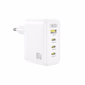 XO CE39 PD 67W sieninis įkroviklis, 3x USB-C, 1x USB, baltas