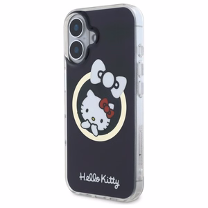 Hello Kitty IML Linksmas kaspinas magnetinis iPhone 16 dėklas - juodas