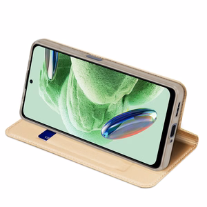 Dux Ducis Skin Pro dėklas Xiaomi Redmi Note 12 Pro / Poco X5 Pro 5G Flip kortelių piniginė stovas auksinė