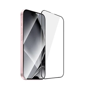 Apsauginis stiklas su metalo rėmu skirtas iPhone 15 6,1" / iPhone 16 6,1", juodas rėmas