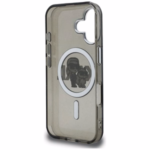 Karl Lagerfeld IML Glitter Karl & Choupette Sketch Logo MagSafe dėklas iPhone 16 - juodas