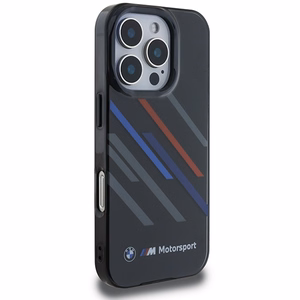 BMW Motosport IML atsitiktinės juostos iPhone 16 Pro Max dėklas - juodas