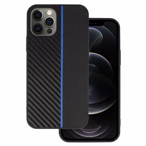 Tel Protect CARBON dėklas iPhone 12 Pro Max, juodas su mėlyna juosta