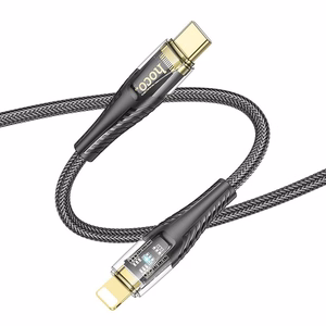 Kabelis USB C į Lightning Hoco PD 27W 1,2 m U121 juodas permatomas