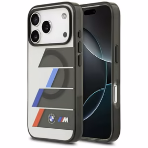 BMW M IML metaliniai mygtukai trispalvės linijos magnetinis dėklas telefonui iPhone 17 Pro Max - pilkas