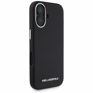 Karl Lagerfeld Saffiano pilnai aptrauktas pailgo metalinio logotipo magnetinis dėklas telefonui iPhone 16 - juodas