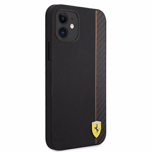 Ferrari FESAXHCP12SBK iPhone 12 mini 5.4" juodas/juodas kietas dėklas On Track Carbon Stripe