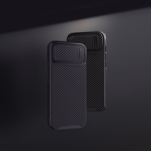 Nillkin Sintetinio pluošto S dėklas iPhone 14 su kameros dangteliu juodas