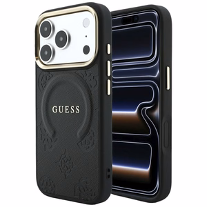Dėklas, skirtas IPHONE 18 Pro/17 Pro suderinamas su „MagSafe“ (Saffiano Peony Ring) (spalva: juoda)