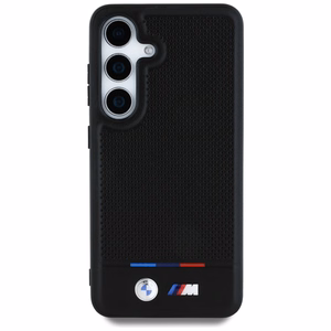 BMW odinis MagSafe dėklas su trispalve juostele, skirtas Samsung Galaxy S25 – juodas