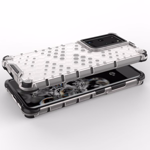 Korinio dizaino dėklas šarvuotas dangtis su geliniu rėmeliu Samsung Galaxy S22 Ultra mėlynas