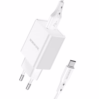 Įkroviklis Borofone BN5 18W USB-A + USB-A to USB-C cable 1.0m baltas