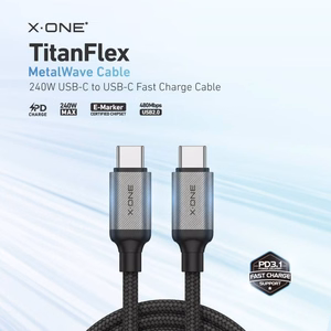 X-ONE TitanFlex duomenų laidas – C–C tipo – 5A, iki 240W, 1,2 m, juodas