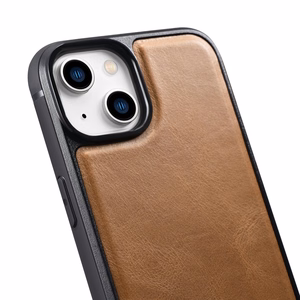 iCarer odinis Oil Wax dėklas, padengtas natūralia oda, telefonui iPhone 14 Plus rudas (WMI14220719-TN)